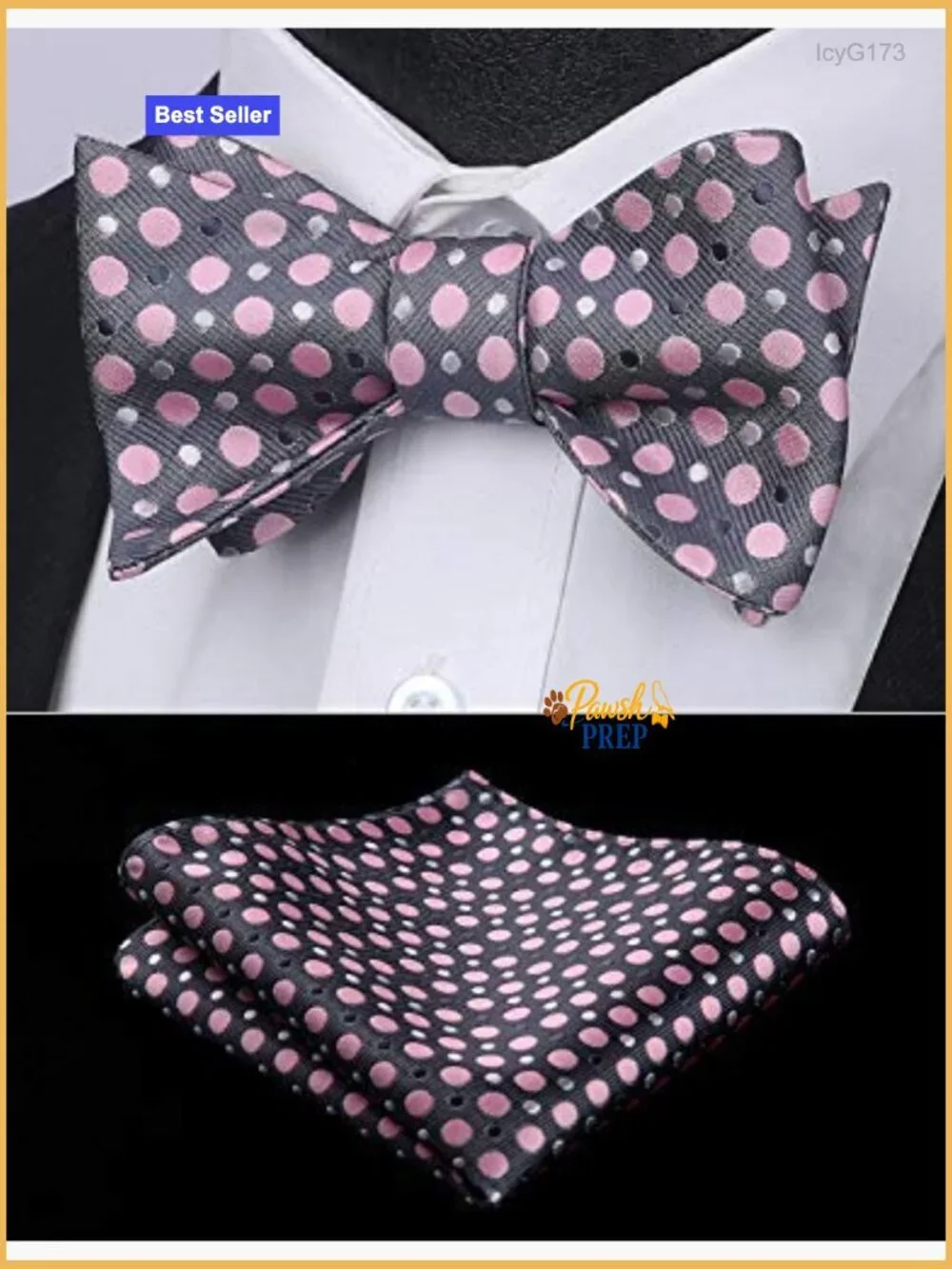 Self-Tie Bow Tie and Pocket Square Set for Formal Business Wedding Events